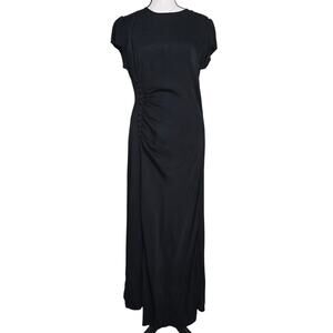 Reformation Black Ruched Maxi Dress Sz 10 Front Slit Minimalist Quiet Luxury